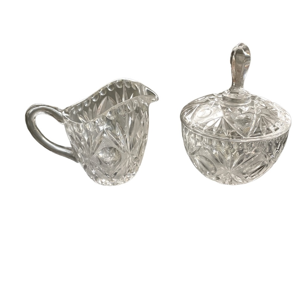 Crystal Creamer and Sugar Bowl with Lid Set